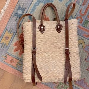 Woven straw backpack purse